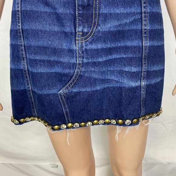 NEW AREA Women's Strapless Crystal Embellished Denim Mini Dress – Size 4 – Blue - Picture 10 of 13